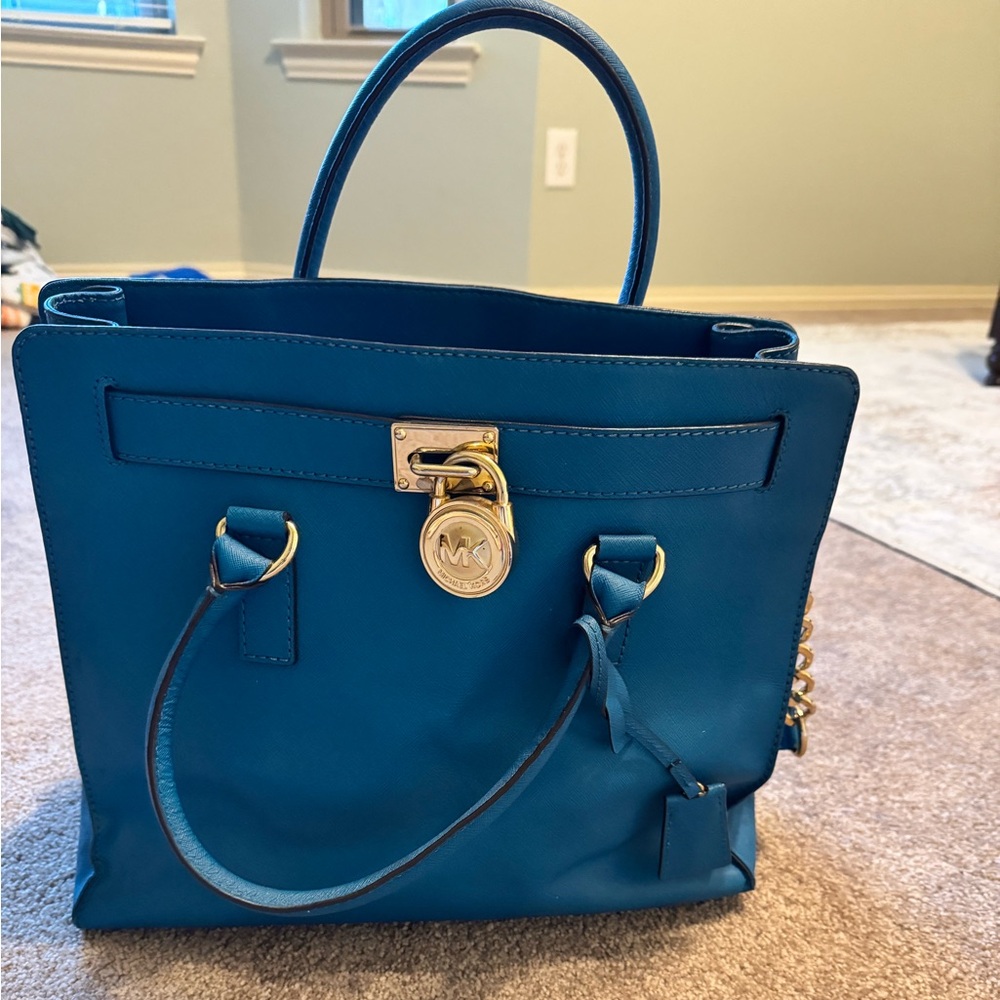 Blue/teal blue Leather Tote Bag